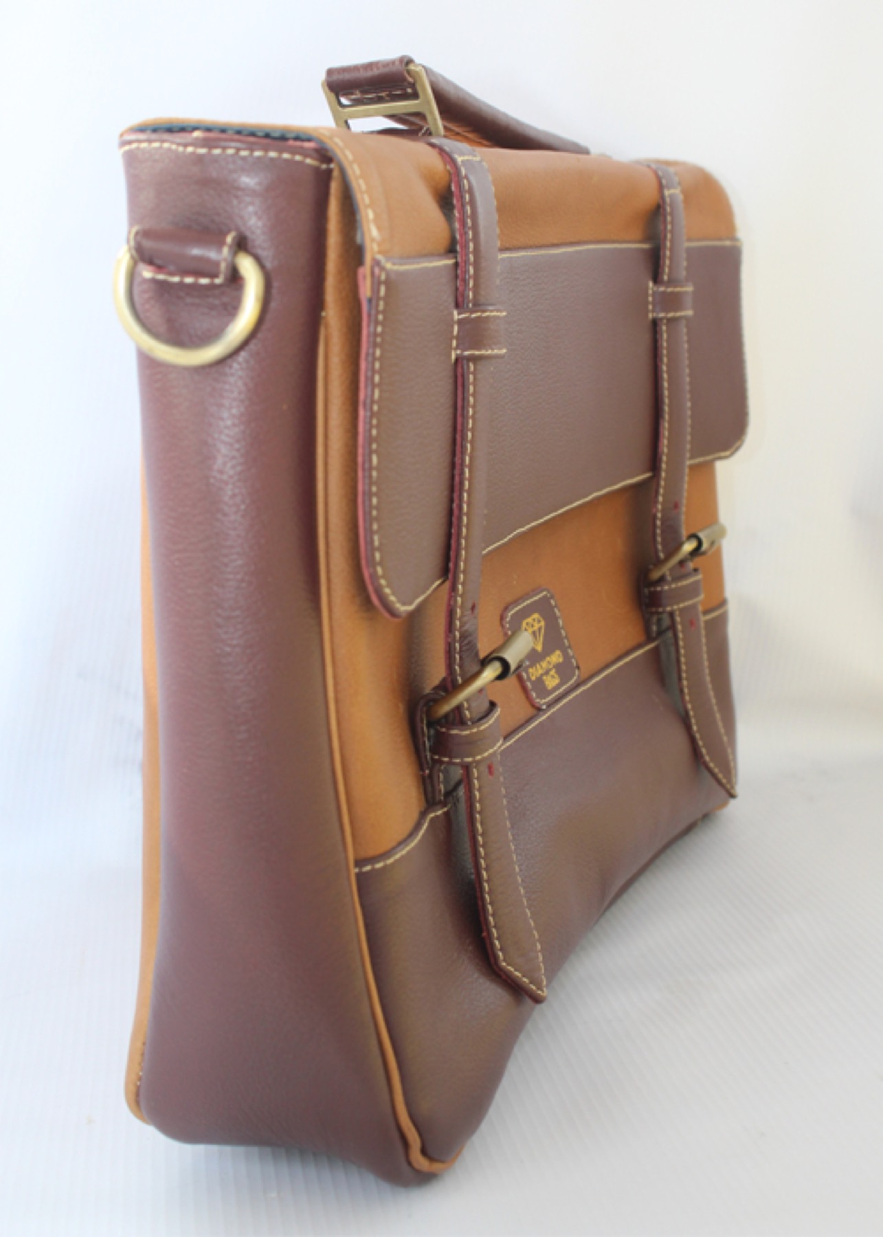Two-tone handcrafted brown leather satchel