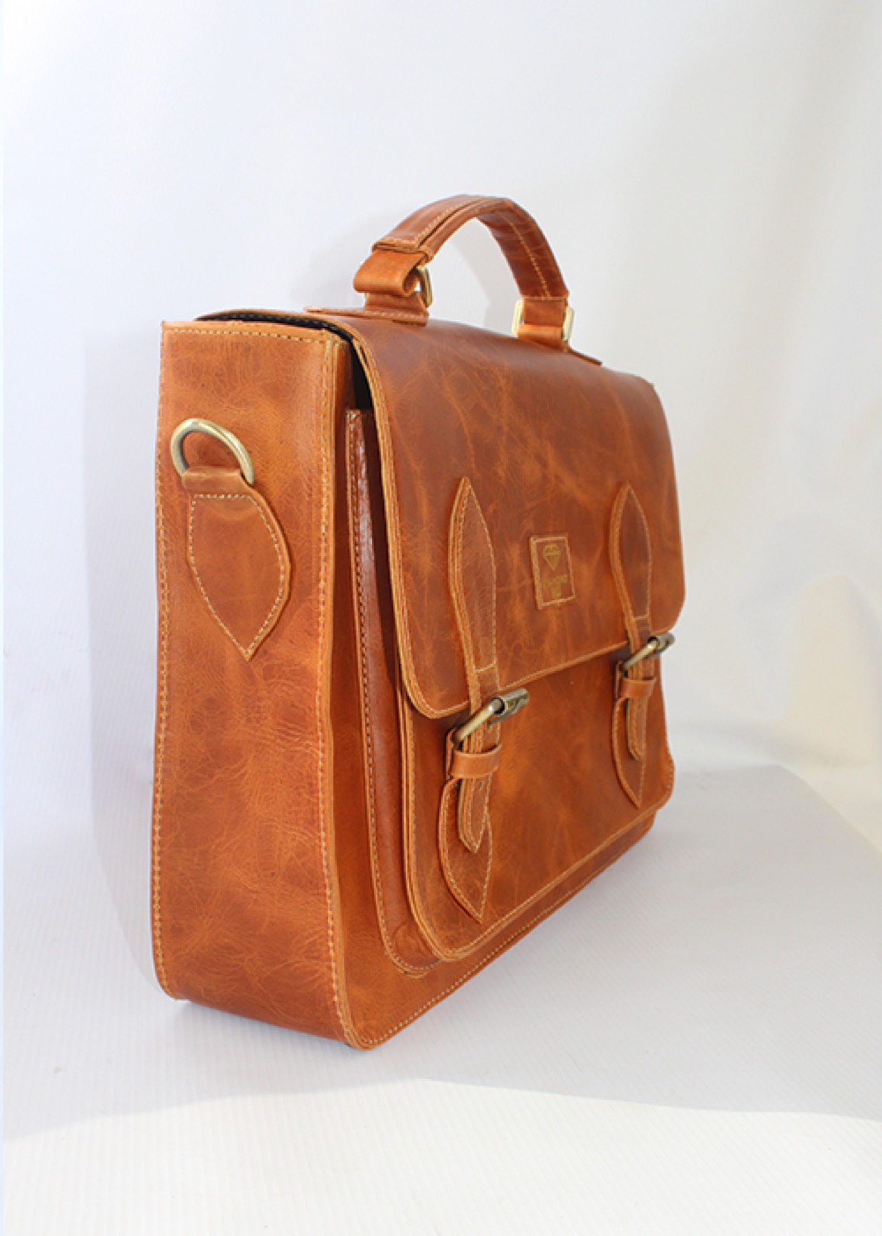 Tan leather briefcase